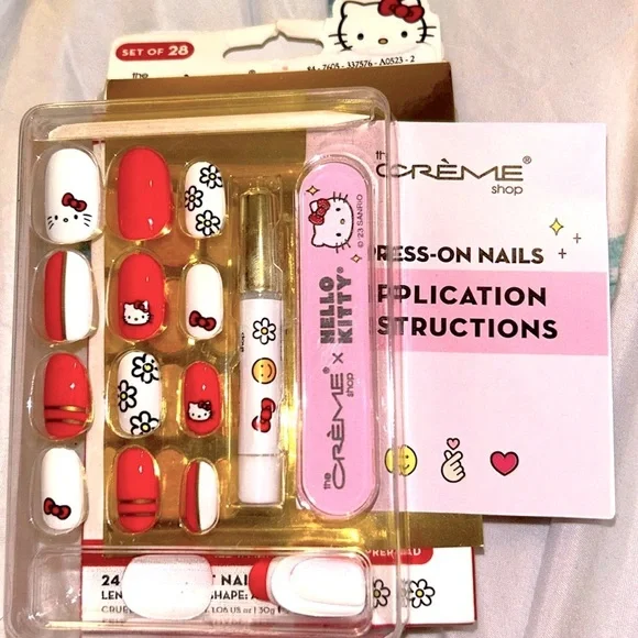 🩵3/$18🩵 CREME SHOP HELLO KITTY PRESS ON NAILS KIT MEDIUM ALMOND GEL valentine - Picture 2 of 8